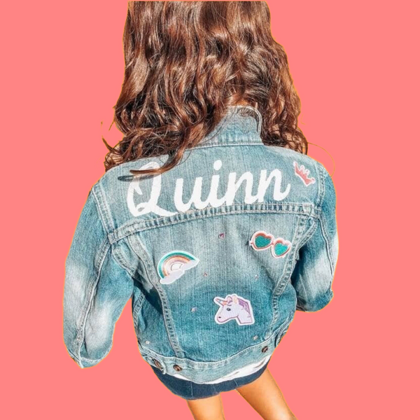 Gossby Personalized Custom Denim Path - Personalized Kids Denim Patch Jacket - Blue Denim - 1-2T(90cm) - Letters (Only)