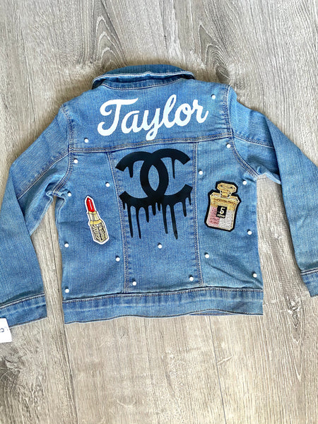 Personalized Monogram Girls Chenille Letter Patch Jean Jacket, Chenille  Name Patch Jacket